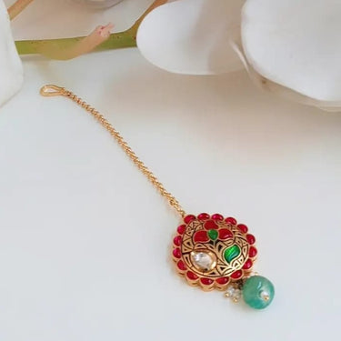 Gold Ruby Kundan Maang Tika Zayn Luxury Jewellery